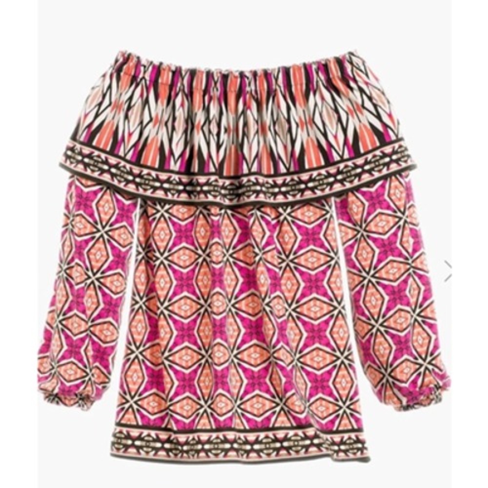 Chico's Blouse Womens Small Multi Color Boho Ruffle Soft‎ Stretch Cold Shoulder